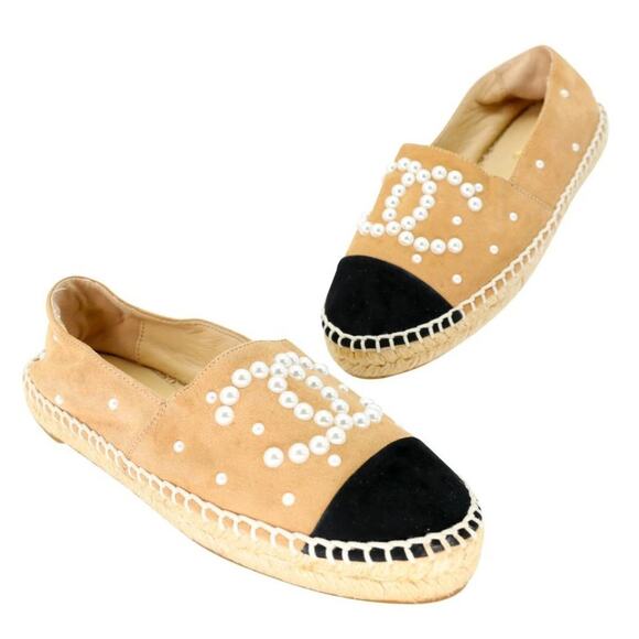COPY - Chanel Espadrille 36 Suede Mother of Pearl CC Flats CC-S0207P-C043